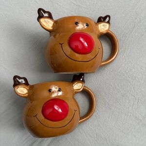 Two rudolf Christmas mugs